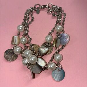 Premier Designs Silver-Tone Faux Pearl & Iridescent Shell Charm Necklace